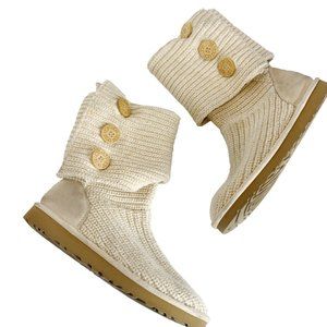 UGG Cardy Cream Tan Knit Tall Boots Buttons Size 10 Convertible Fold Over Womens